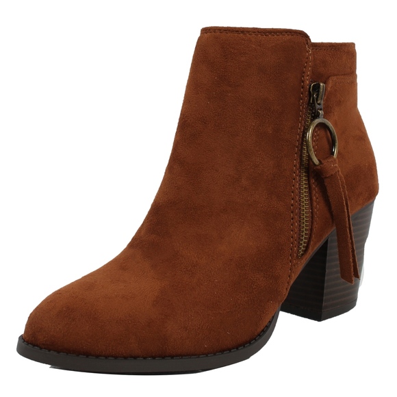 Cognac Zipper Stacked Heel Ankle Boot - Picture 2 of 8